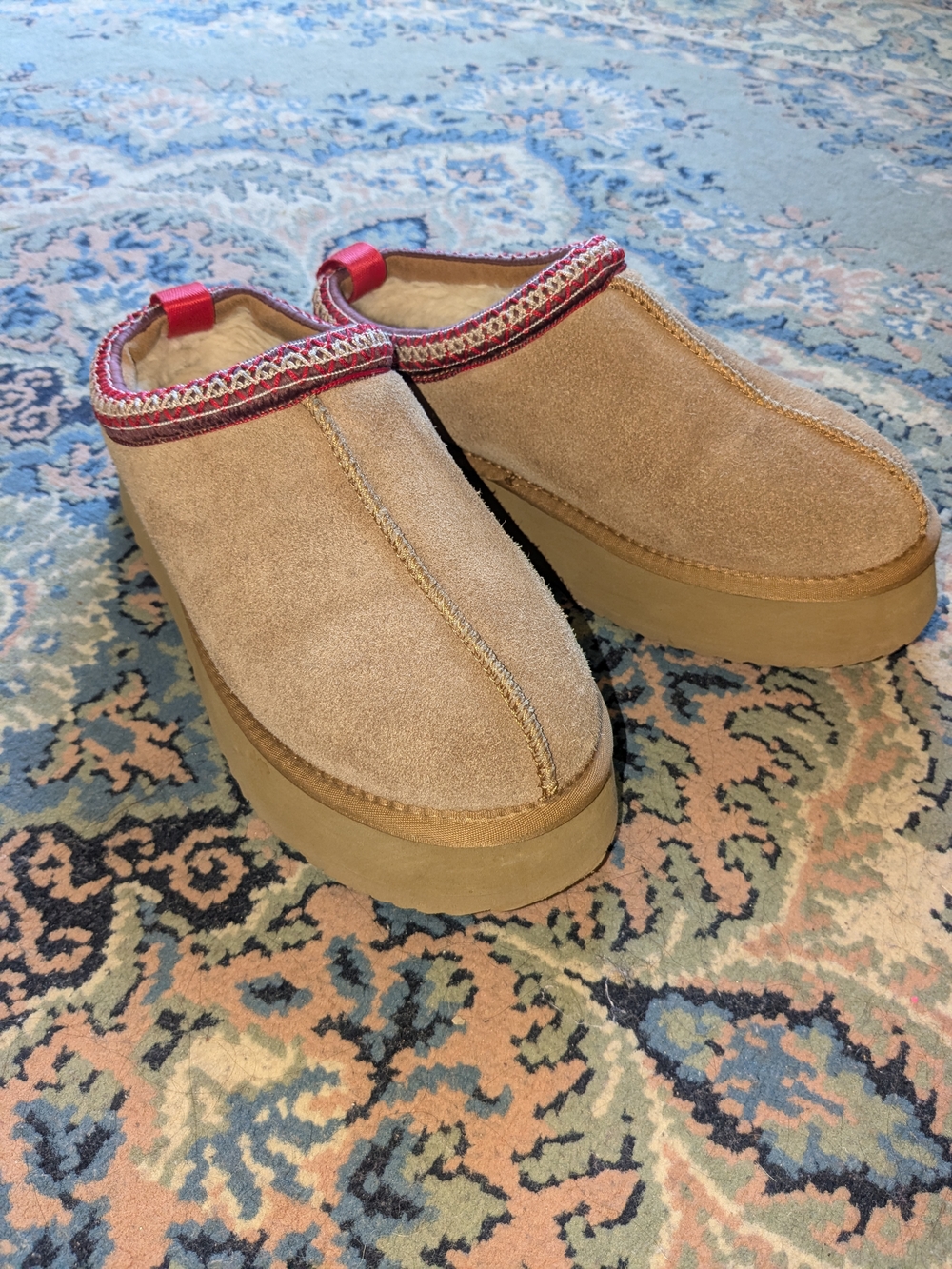 Platform Slip-On Clog Mules with Red Trim